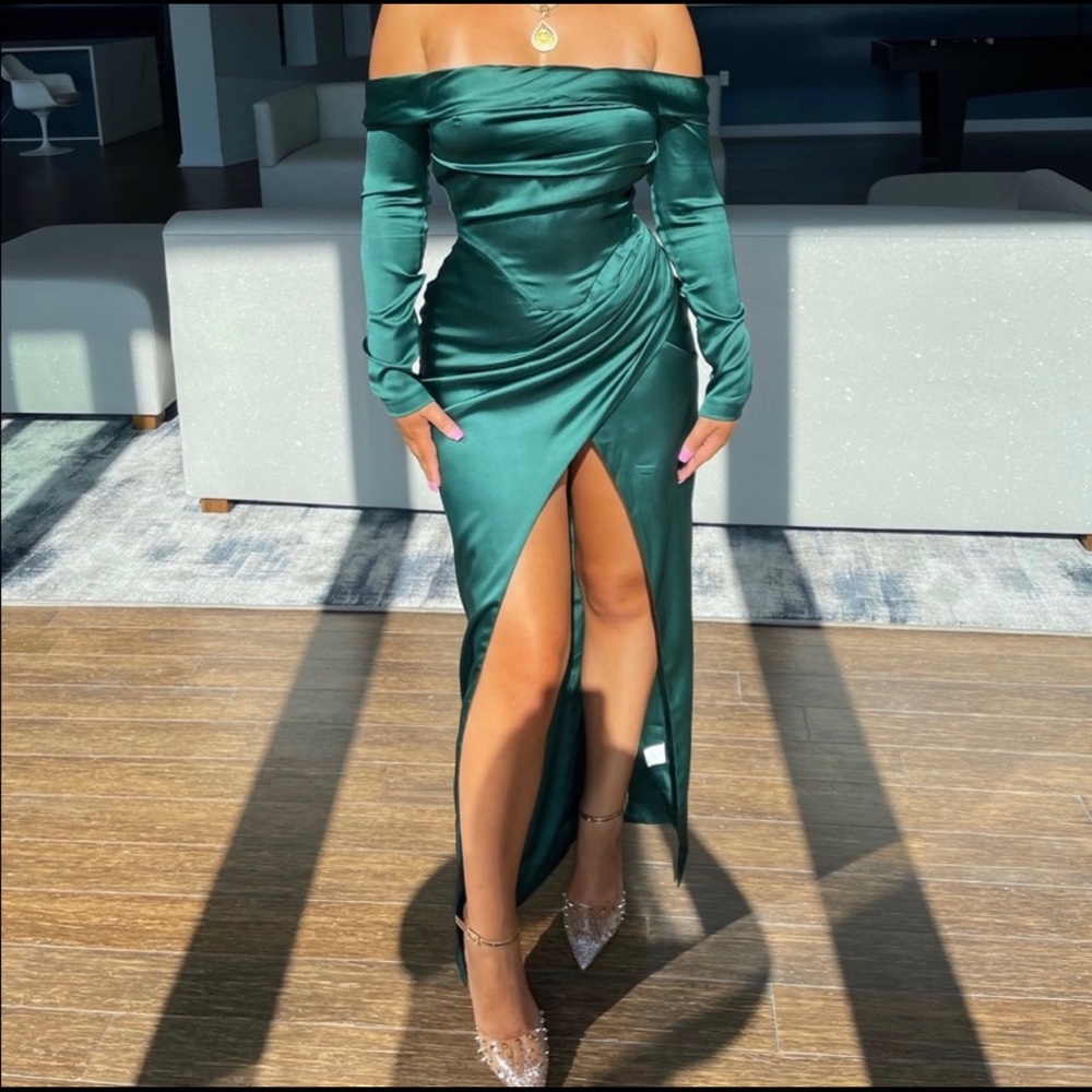 Emerald green Satin gown